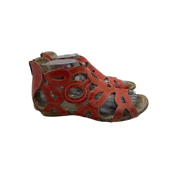 Josef Seibel Gladiator Strappy Leather Cutout Comfort Sandals Red EU 37 US 6.5 - Picture 1 of 8